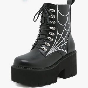 Stylish Black Lace-Up Boots with Silver Web Design